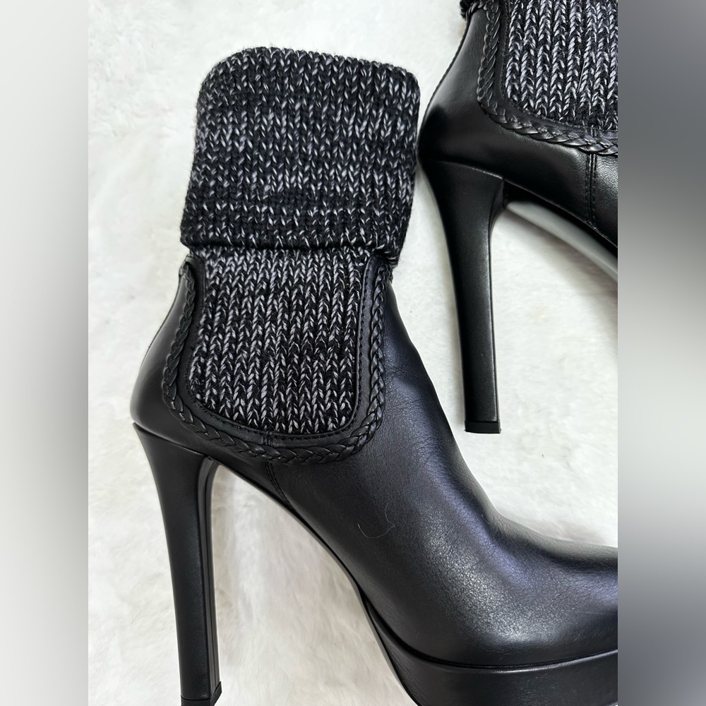 Gucci Black Heeled Boots with Knit Cuff - Picture 10 of 16